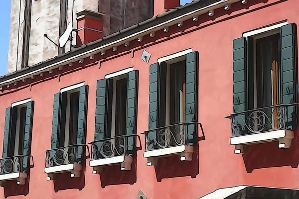 Las Calles Venecia Hermosas Casas Multicolores Las Ventanas Están Cerradas — Foto de Stock