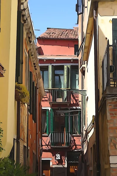 Las Calles Venecia Hermosas Casas Multicolores Las Ventanas Están Cerradas — Foto de Stock