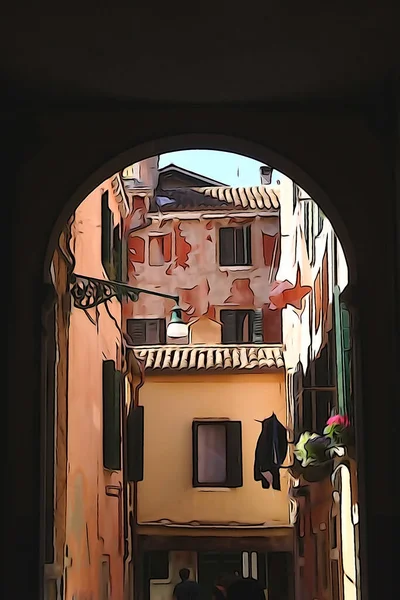 Las Calles Venecia Hermosas Casas Multicolores Las Ventanas Están Cerradas — Foto de Stock