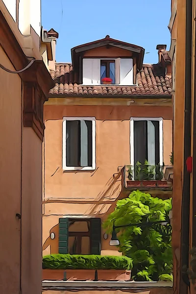 Las Calles Venecia Hermosas Casas Multicolores Las Ventanas Están Cerradas —  Fotos de Stock