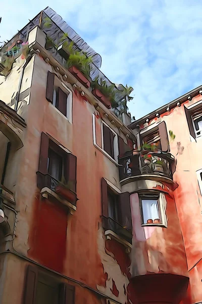 Las Calles Venecia Hermosas Casas Multicolores Las Ventanas Están Cerradas — Foto de Stock