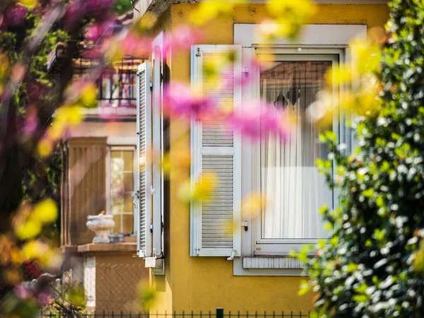 美しい窓やシャッターで家の近くの居心地の良い庭 落ち着きと快適さ フランス — ストック写真