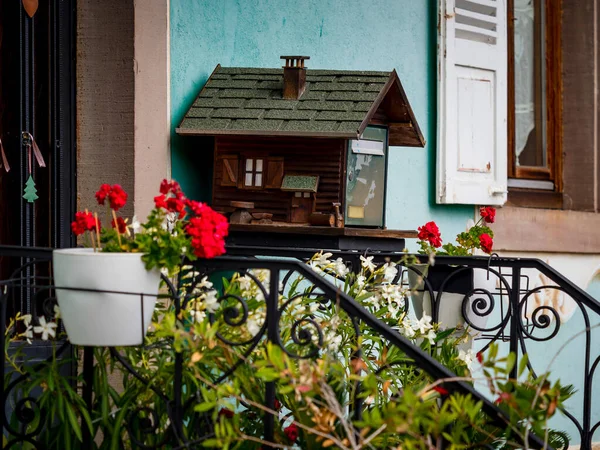 Wioska Kwitnąca Alzacji Słoneczne Ulice Pełne Kwiatów Francja — Zdjęcie stockowe