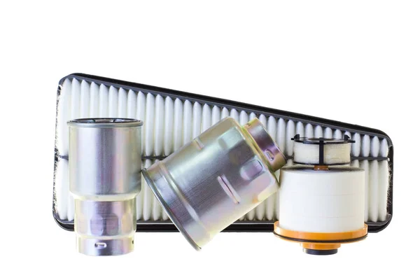Состав топливных фильтров для дизельного двигателя на серой спине — стоковое фото