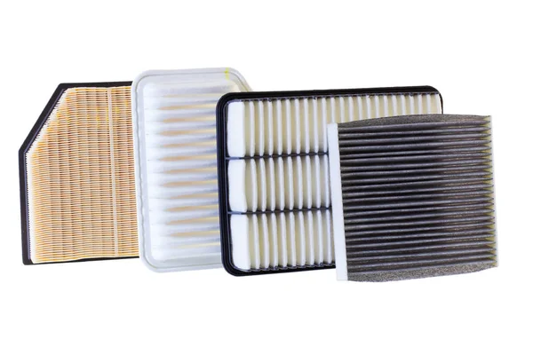 Skład filtrów dla silnika samochodu na białym tle — Zdjęcie stockowe