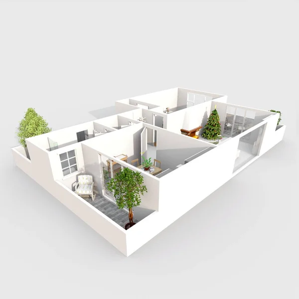 3D renderowania umeblowane mieszkanie dom — Zdjęcie stockowe