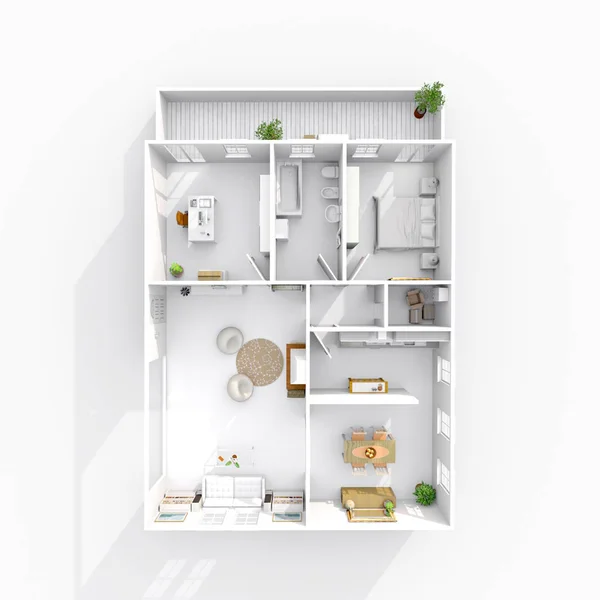 3d representación de apartamento en casa amueblado — Foto de Stock