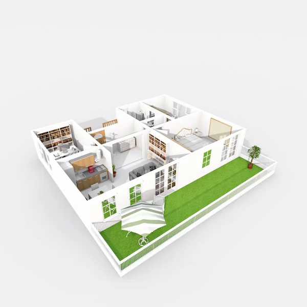 3D-rendering van ingerichte huis appartement — Stockfoto