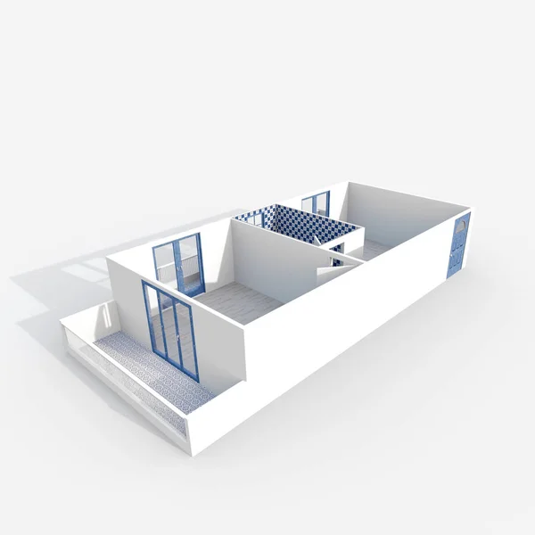 Renderowania 3D pusty niebieski apartament dom — Zdjęcie stockowe