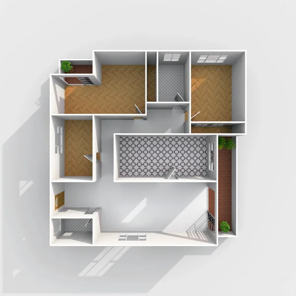 3D Rendering von leerstehender Wohnung — Stockfoto