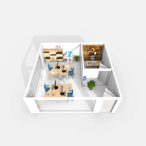 3D візуалізація мебльованого офісу з кабінетом начальника Ліцензійні Стокові Зображення