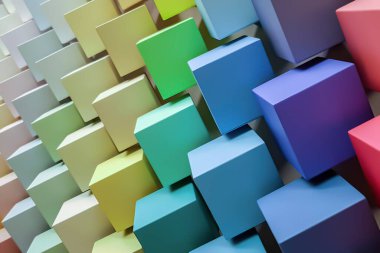 Çaprazlama bir sürü renkli küp. Mühendislik çözümü. 3B illüstrasyon