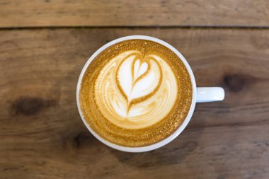 Sütlü kahve fincan görüntüsünü Üstten Görünüm 