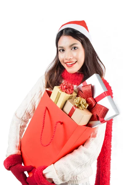 Bastante asiático mujer manos muchos regalos navidad regalos sin bolsa, es —  Fotos de Stock