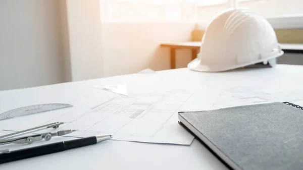 Drawings for building project on table — Stock Photo, Image