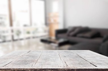 Ahşap masa ve oda iç dekorasyon arka plan boş, eşya