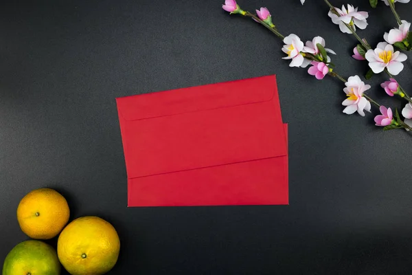 Vacaciones planas de año nuevo chino paquete rojo y de accesorios — Foto de Stock