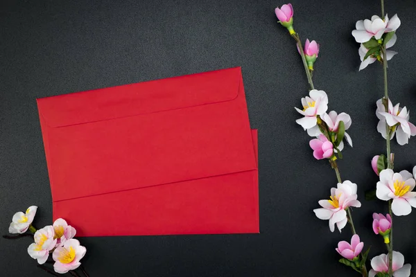 Vacaciones planas de año nuevo chino paquete rojo y de accesorios — Foto de Stock