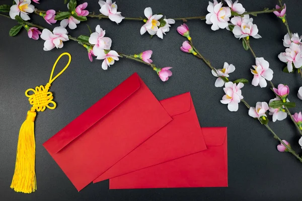 Vacaciones planas de año nuevo chino paquete rojo y de accesorios — Foto de Stock