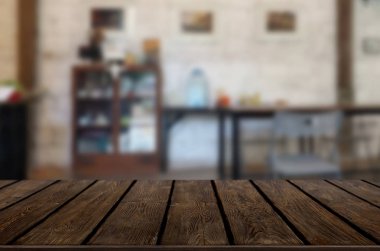 Ahşap masa ve oda iç dekorasyon arka plan boş, eşya