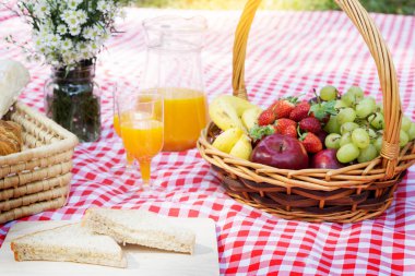 Piknik öğle yemeği açık havada Park gıda kavramı, Closeup piknik 