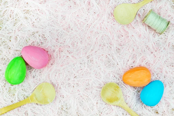 Depilazione piatta di uova di Pasqua, vista dall'alto con spazio copia per tex — Foto Stock