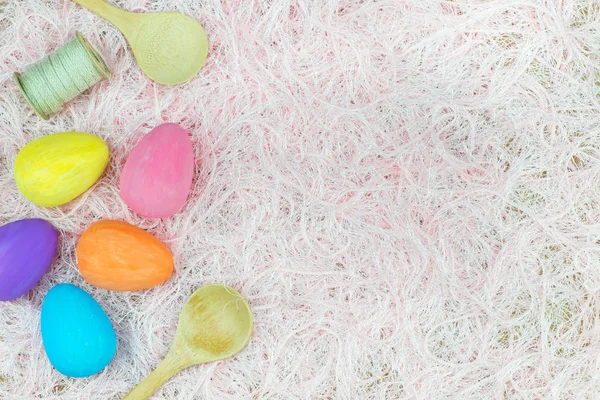 Depilazione piatta di uova di Pasqua, vista dall'alto con spazio copia per tex — Foto Stock