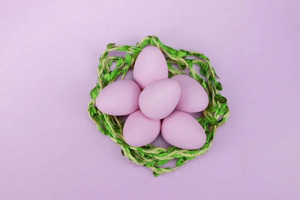 Depilazione piatta di uova di Pasqua sfondo mockup, vista dall'alto con — Foto Stock