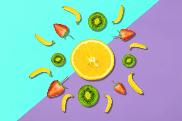 Padrão de frutas doces frescas de verão para o conceito de férias flat lay — Fotografia de Stock