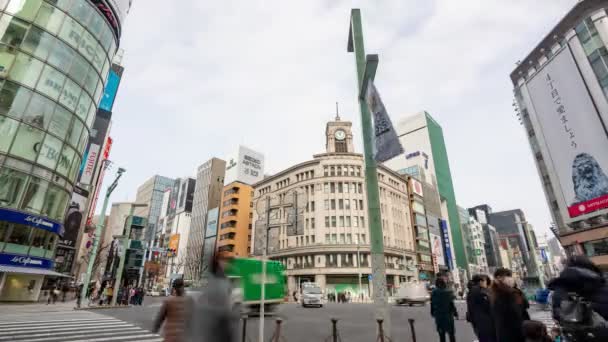 Ginza Tokyo Japan February 2019 Time Lapse Video Pedestrians Tourists — Stock Video