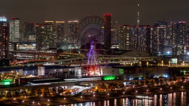 Odaiba Tokyo Japonya Kasım 2019 Gece Görüşü Odaiba Nın Hızlandırılmış — Stok video