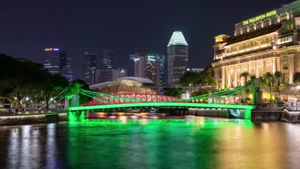 Singapur Ciudad Singapur Agosto 2019 Noche Lapso Tiempo Vídeo Puente — Vídeos de Stock