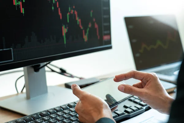 Trabalho Homem Negócios Equipe Corretor Comerciantes Falando Sobre Forex Várias — Fotografia de Stock