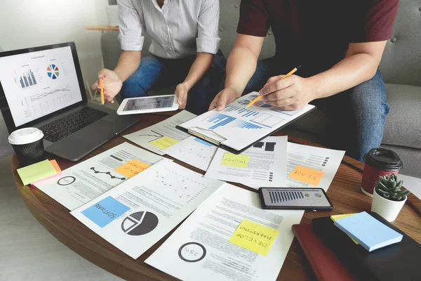 Business People Meeting Office Writing Memos Sticky Notes Planning Strategy — Stock Photo, Image