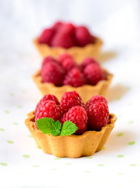 Mini tarts with raspberries — Stock Photo, Image