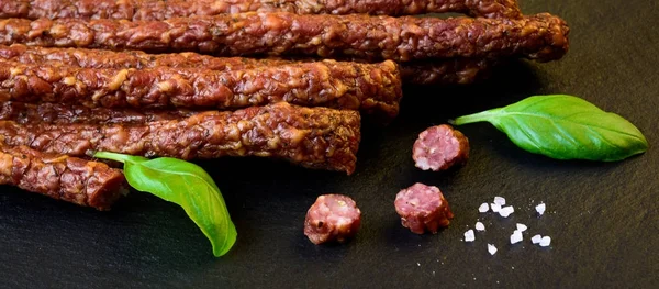 Snack stick smoked sausage — Stock Photo, Image