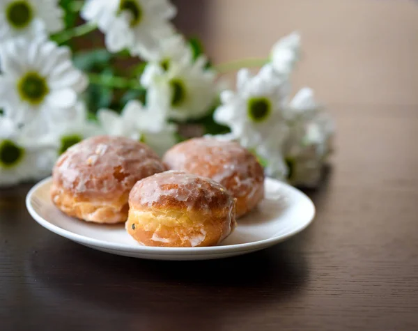 Homemade Donuts Flowers White Table — Stock Photo, Image