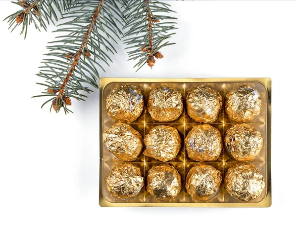 Pralines Chocolate Belga Com Árvore Natal — Fotografia de Stock