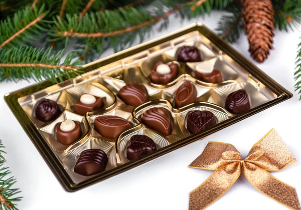 Pralines Chocolat Belges Avec Sapin Noël — Photo