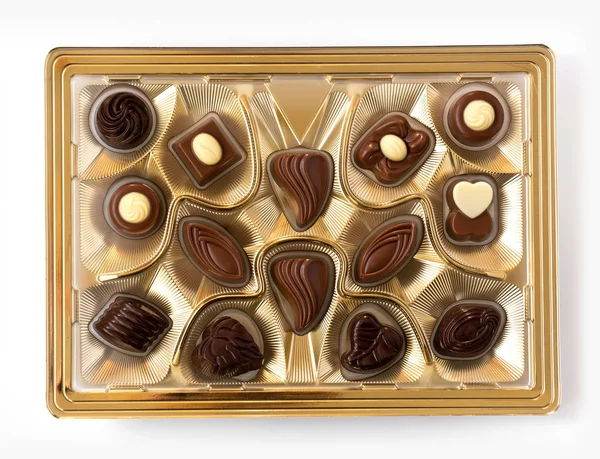 Pralinés Chocolate Belga Caixa Dourada — Fotografia de Stock
