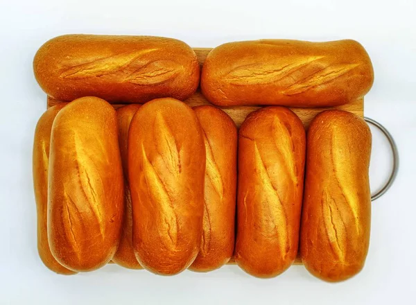 Pane Bianco Morbido Fresco Con Crosta Oro Trova Una Tavola — Foto Stock