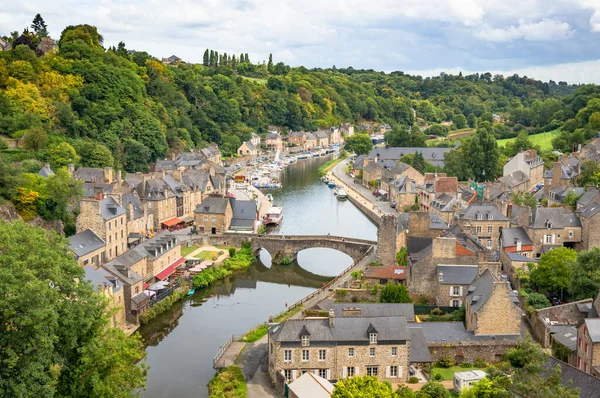 Beautiful Aerial View Historic Town Dinan Rance River Sunny Day — Stock Photo, Image