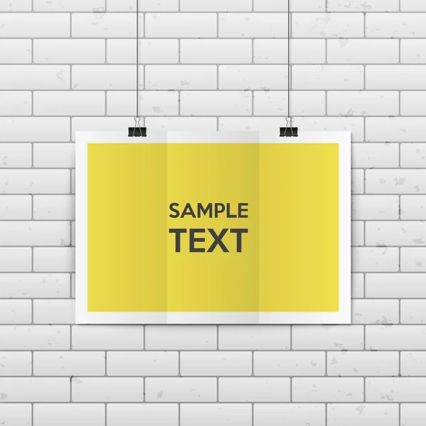 Sheet of paper folded in two, hangs on the clamps. — Stock Vector