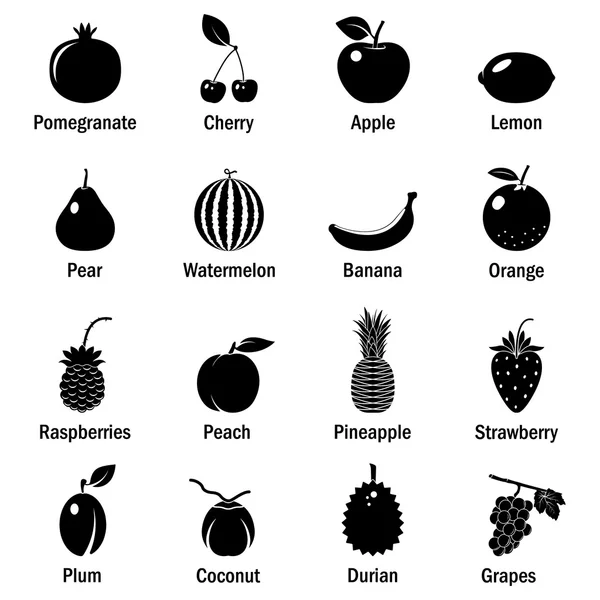 Früchte und Beeren, Vektorsymbole gesetzt — Stockvektor