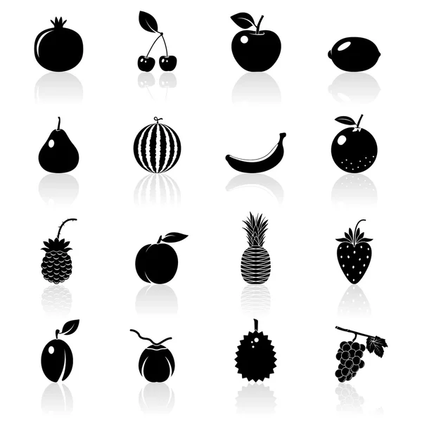 Frutas e bagas, conjunto de ícones vetoriais — Vetor de Stock