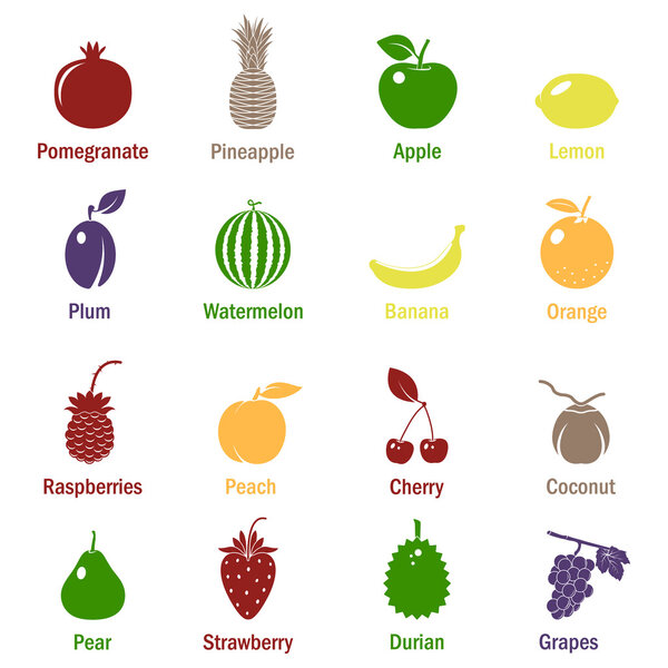 Fruits and berries, vector icons set