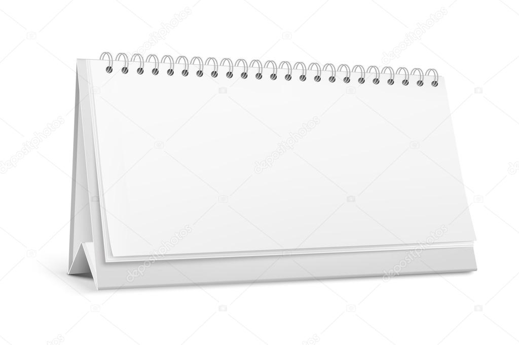 Realistic white blank standing desk calendar with a spiral. Vector EPS10 illustration.