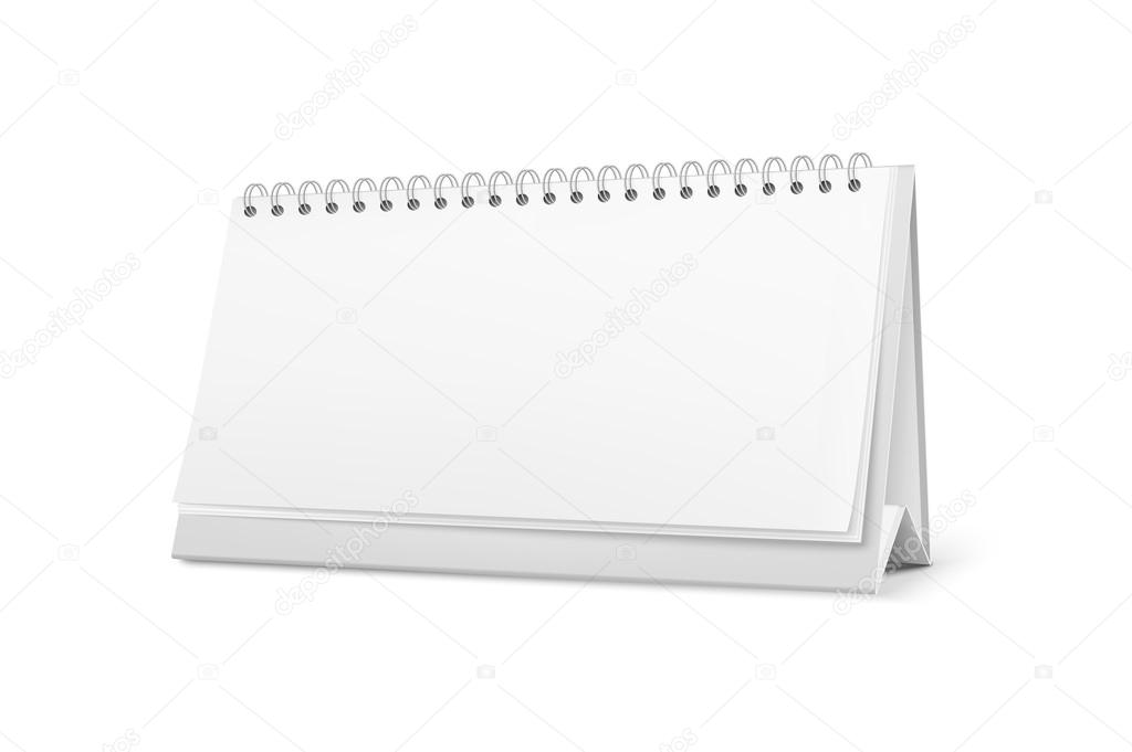 Realistic white blank standing desk calendar with a spiral. Vector EPS10 illustration.