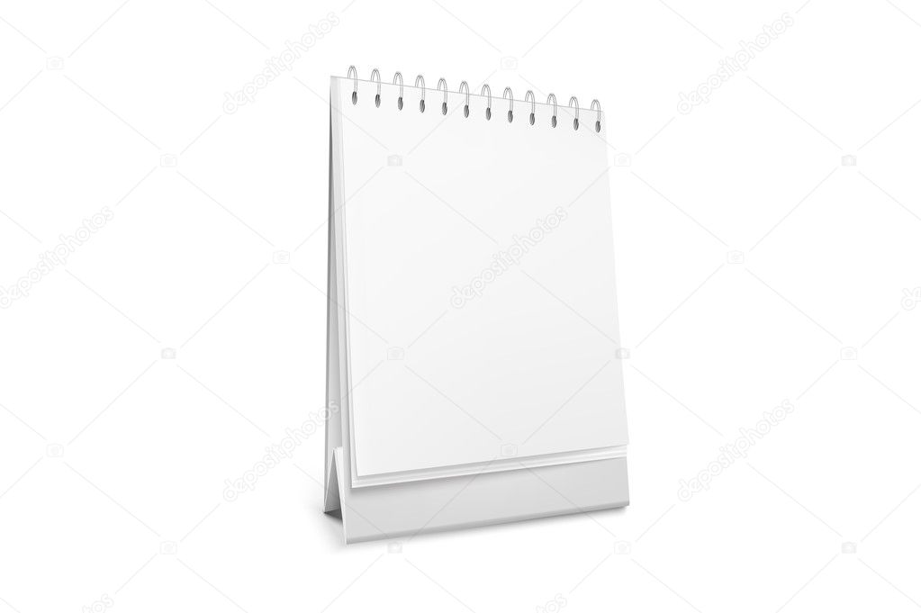 Realistic white blank standing desk calendar with a spiral. Vector EPS10 illustration.