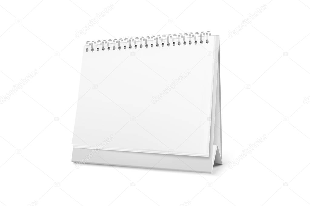 Realistic white blank standing desk calendar with a spiral. Vector EPS10 illustration.